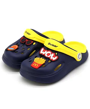 Svaar Wow & Sunglassess Theme Patch Appliqued Detail Back Strap Clogs - Navy & Yellow