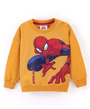 Babyhug Cotton Knit Full Sleeves Sweatshirt Spiderman Graphics Print - Yellow