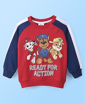 Babyhug Cotton Cut & Sew Raglan  Full Sleeves Sweatshirt With Paw Patrol Graphics- Red & Blue