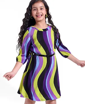 Hola Bonita Full Sleeves Electro Pleated Dress - Multicolor