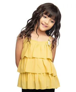 Tiny Kingdom Sleeveless Solid Tiered Polyester Top - Yellow