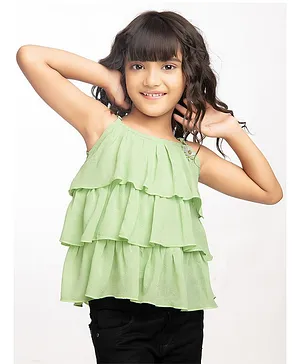 Tiny Kingdom Sleeveless Solid Tiered Polyester Top - Green