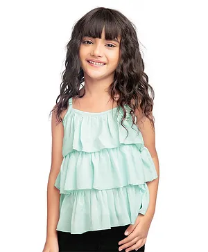 Tiny Kingdom Sleeveless Solid Tiered Polyester Top - Sky Blue