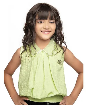 Tiny Kingdom Sleeveless Floral Appliqued Polyester Top - Pista Green