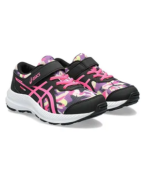 ASICS Kids Sports Shoes with Velcro Closure Abstract Print - Black Pink