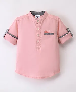 TONYBOY Full Sleeves Mandarin Collar Solid Shirt - Peach
