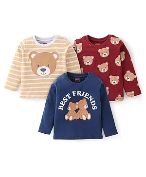 Babyhug Cotton Knit Full Sleeves Bear Printed T-Shirts Pack of 3 -Multicolour