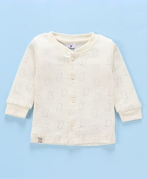 Ollypop Cotton Thermal Inner Wear Full Sleeves Bear Print - Cream