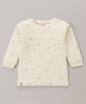 Ollypop Cotton Thermal Inner Wear Full Sleeves Penguin Print - Cream