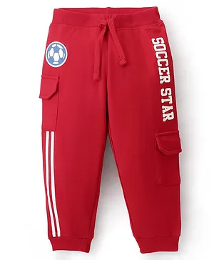Babyhug Cotton Looper Knit Full Length Lounge Pants Soccer Ball Print - Red