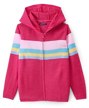 Pine Kids Full Sleeves Front Open Zipper Sweater Striped - Multicolor