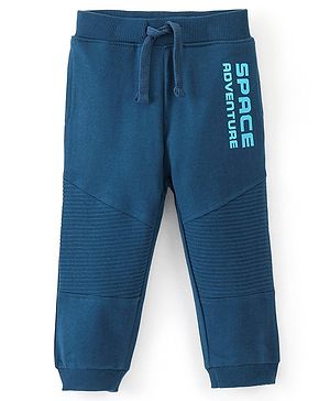 Babyhug Cotton Looper Knit Full Length Lounge Pant Text Printed - Navy Blue