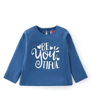 Babyhug Cotton Knit Full Sleeves T-Shirt With Text Graphics - Blue