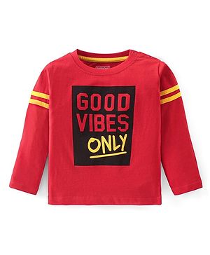 Babyhug Cotton Knit Full Sleeves T-Shirt Text Print - Red