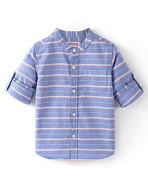 Babyhug 100% Cotton Woven Full Sleeves Striped Shirt - Blue