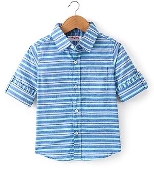 Babyhug Cotton Woven Full Sleeves Striped Shirt - Blue