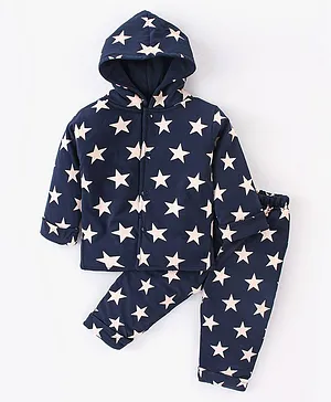 Simply Foam Full Sleeves Winter Night Suit Stars Print - Navy Blue