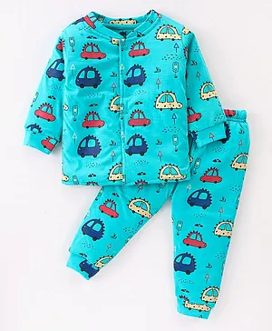 Simply Foam Full Sleeves Winter Night Suit Car Print - Blue