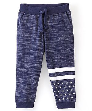 Babyhug Cotton Looper Knit Full Length Lounge Pant Star Printed - Navy Blue