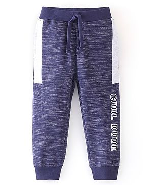 Babyhug Cotton Looper Knit Full Length Lounge Pant Text Printed - Blue