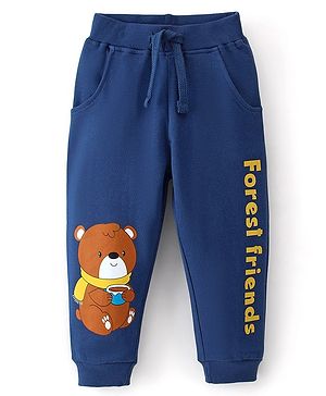 Babyhug Cotton Looper Knit Full Length Lounge Pant Bear Printed - Navy Blue