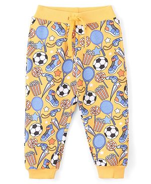 Babyhug Cotton Looper Full Length Lounge Pant With Football & Star Print - Yellow