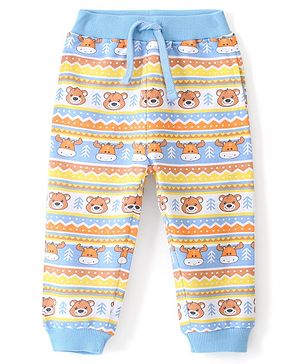 Babyhug Cotton Looper Knit Full Length Lounge Pant Bear Printed - Blue