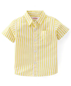 Babyhug 100% Cotton Woven Half Sleeves Striped Shirt - Yellow