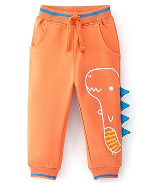 Babyhug Cotton Looper Full Length Lounge Pant Dino Printed - Orange