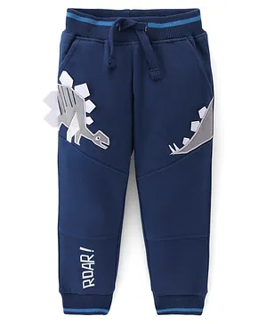 Babyhug Cotton Looper Full Length Lounge Pant With Dino Embroidery & Print - Navy Blue