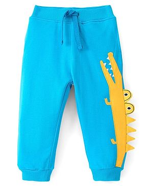 Babyhug Cotton Looper Knit Full Length Lounge Pant With Crocodile Patch- Blue