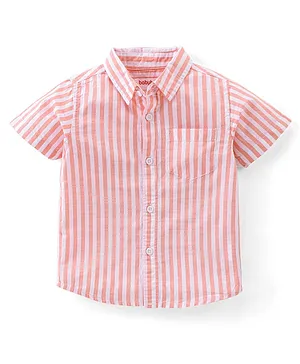 Babyhug 100% Cotton Woven Half Sleeves Shirt Striped - Orange