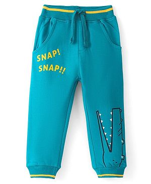 Babyhug Cotton Looper Full Length Lounge Pant With Text Print - Sea Green