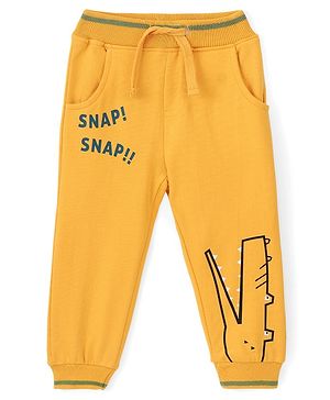 Babyhug Cotton Looper Knit Full Length Lounge Pant Crocodile Printed - Yellow