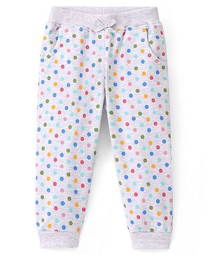 Babyhug Cotton Looper Full Length Lounge Pant Dot Print- Grey