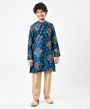 Pine Kids Full Sleeves Sequins Embroidery Kurta & Pajama Set - Blue