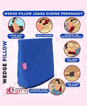 Get It 100% Cotton Multi Use Wedge Pregnancy Pillow WIth Extra Inner Removable Cover wIth Zip Wedge - Royal Blue