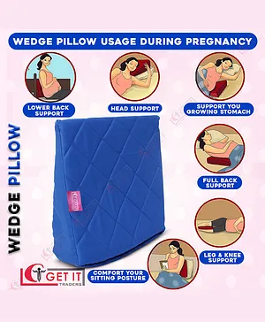 Get It 100% Cotton Multi Use Wedge Pregnancy Pillow WIth Extra Inner Removable Cover wIth Zip Wedge - Royal Blue