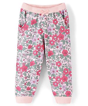 Babyhug Cotton Looper Full Length Lounge Pants Floral Print - Pink & Grey