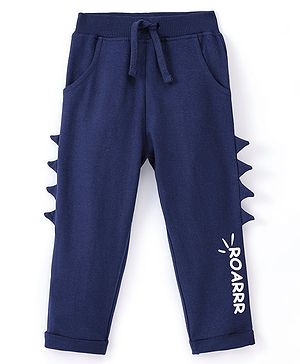Babyhug Cotton Looper Full Length Text print Track Pant with Shark Fins - Navy Blue