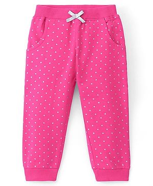 Babyhug Cotton Looper Full Length Lounge Pant Dot Print- Fuchsia