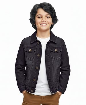 Pine Kids Full Sleeves Washed Denim Jackets - Black