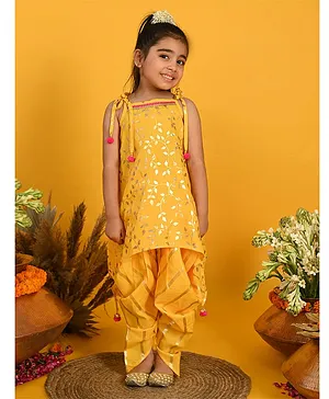 Saka Designs Sleeveless Foil Print Kurta & Dhoti Salwar Set -Yellow