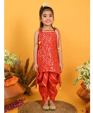 Saka Designs Sleeveless Foil Print Kurta & Dhoti Salwar Set - Red