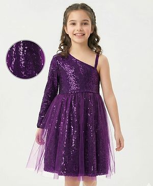 Pine Kids Sleeveless Sequined Party Wear Dress - Purple