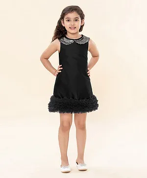 Buy Stylo Bug Girls Glitter Printed Square Neck Sleeveless Layered Party  Wear Dress Black online