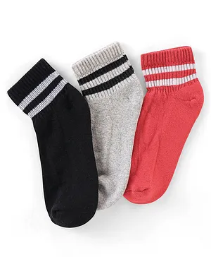 Pine Kids Cotton Blend Ankle Length Socks Striped Pack of 3 (Colour May Vary)