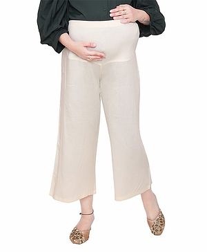 Mama And Bebe Soft Rayon Maternity Palazzo With Adjustable Elastic At Waist -Cream