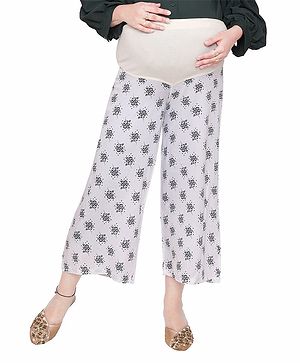 Mama And Bebe Soft Rayon Maternity Palazzo With Adjustable Elastic At Waist Floral Printed - White