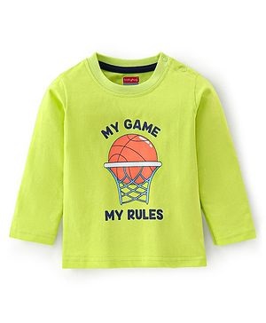 Babyhug Cotton Knit Full Sleeves T-Shirt with Basket Ball Graphics Print - Lime Green
